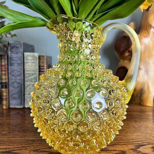 Yellow Hobnail Glass Pitcher Czech Bohemian Sunlight Style NWT